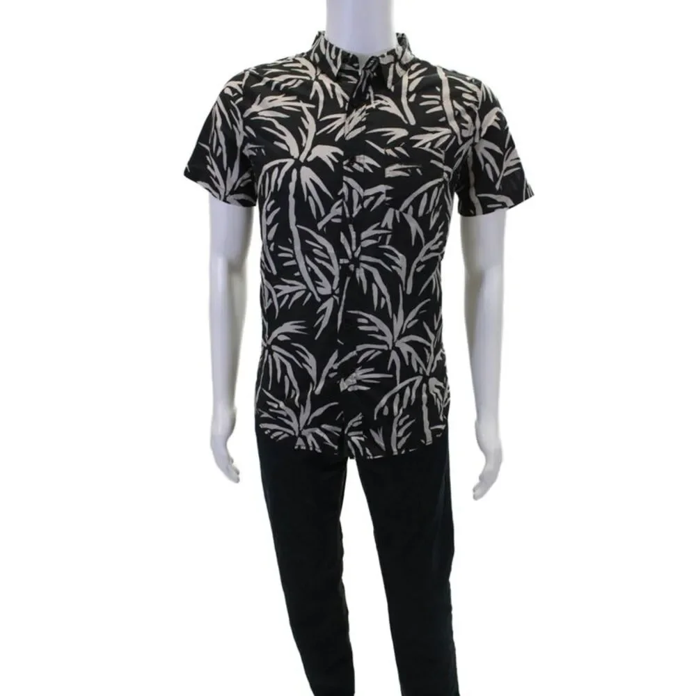 Banks Journal Mens Button Front Short Sleeve Grove Shirt Black Gray Size Small